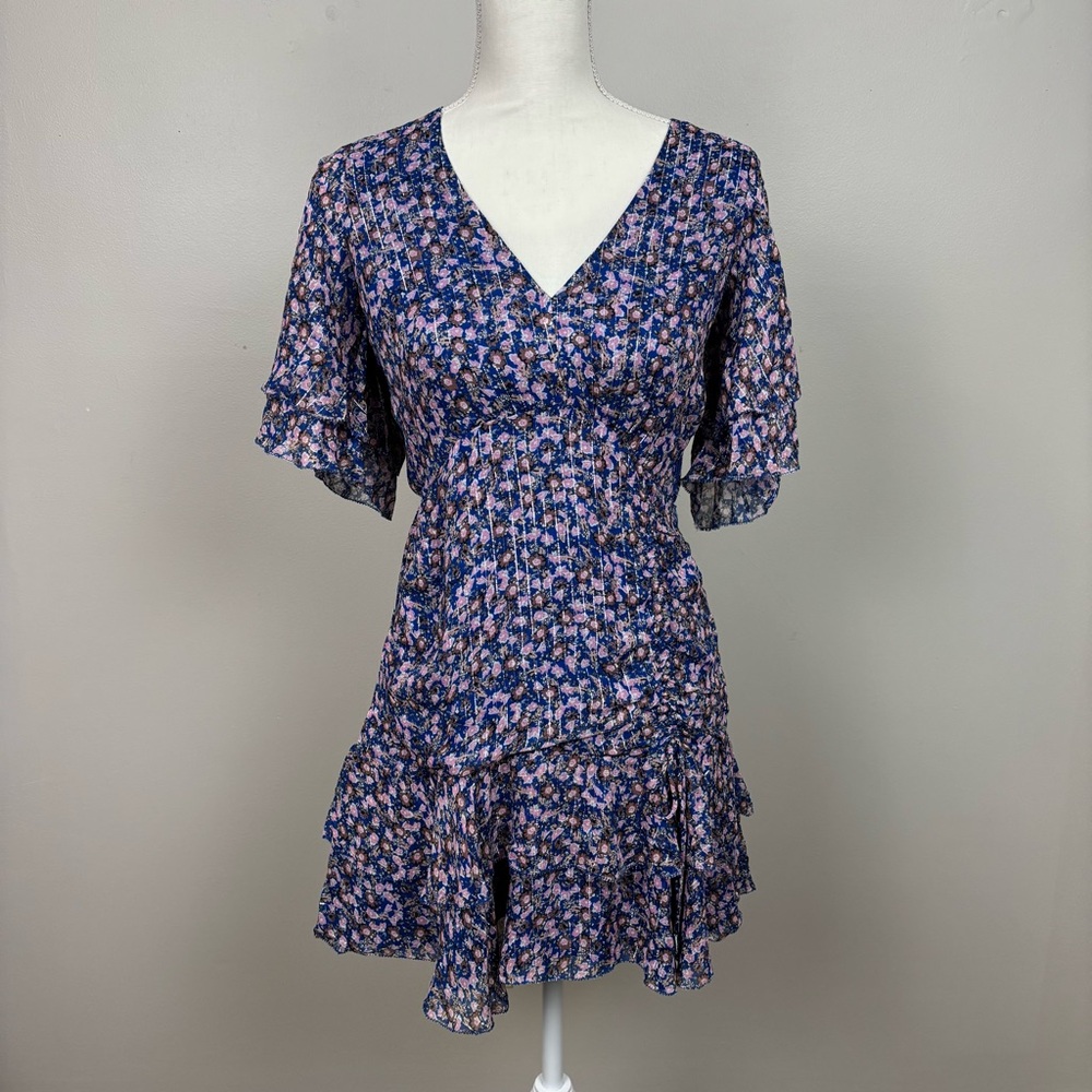 Saylor Adley Dress V-Neck Flounce Half Sleeve Boho Small Floral Mini Dress